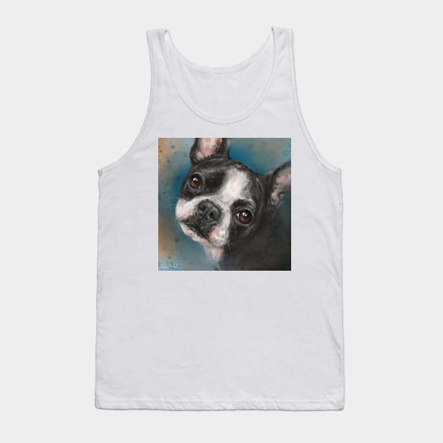 Contemporary Painting of a Cute Boston Terrier on Blue Background Tank Top by ibadishi